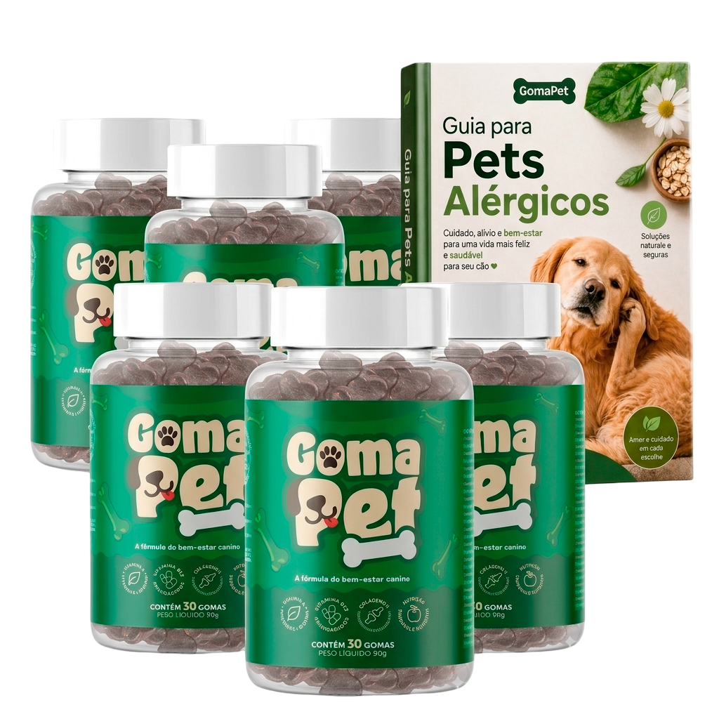 6 potes de GomaPet com guia para pets alérgicos
